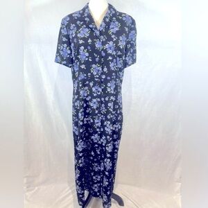 Vintage Kathie Lee (24 W) Floral Black and Purple Ditsy Button-down Maxi Dress